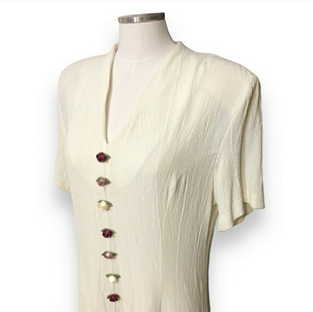 J.B.S. LTD Ivory V Neck Dress with Rose Details Deadstock NWT!